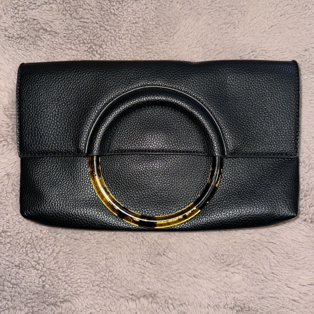 BP Nordstrom Women's Ring Handle Classic Clutch Black Bag 11"x7" New
